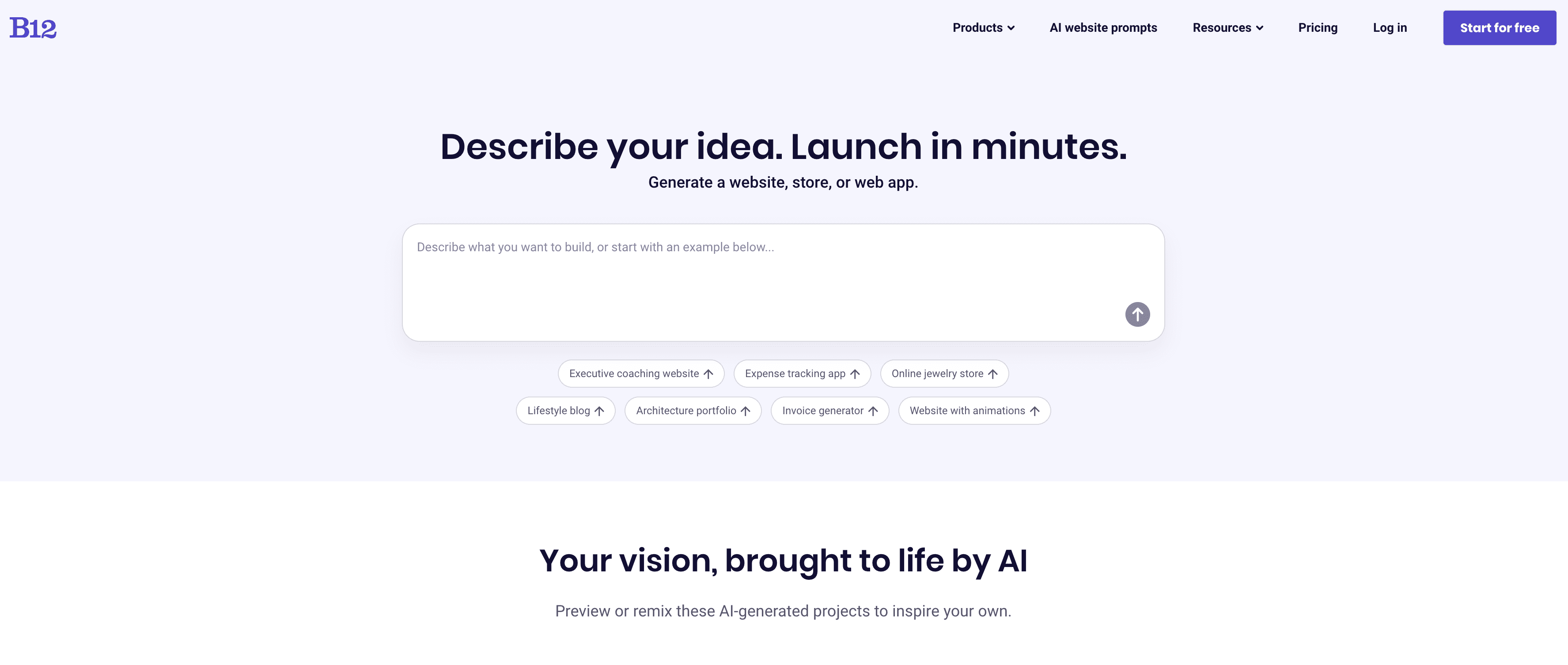 B12 homepage with AI website builder for professional services