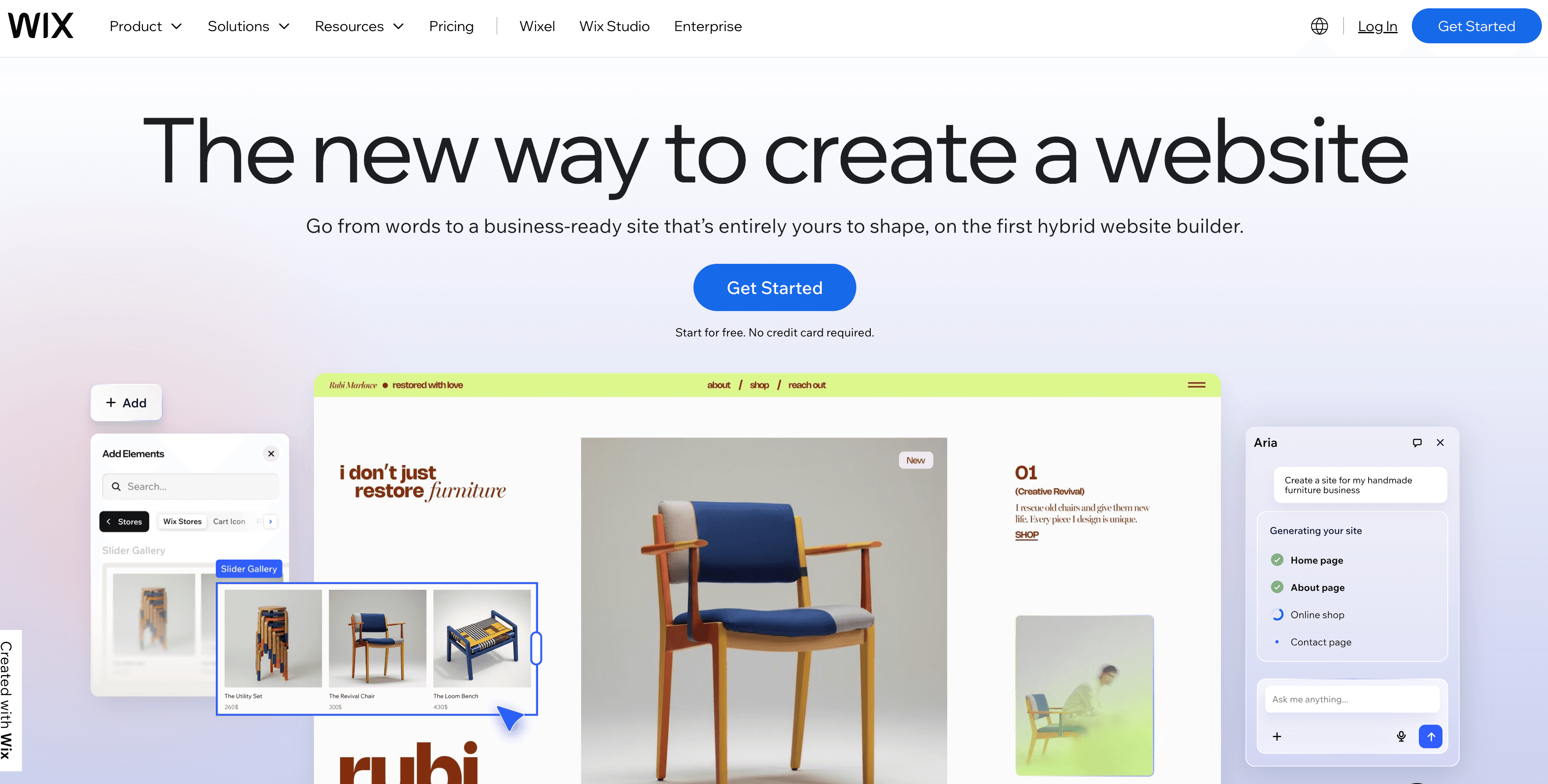 Wix homepage with editor interface