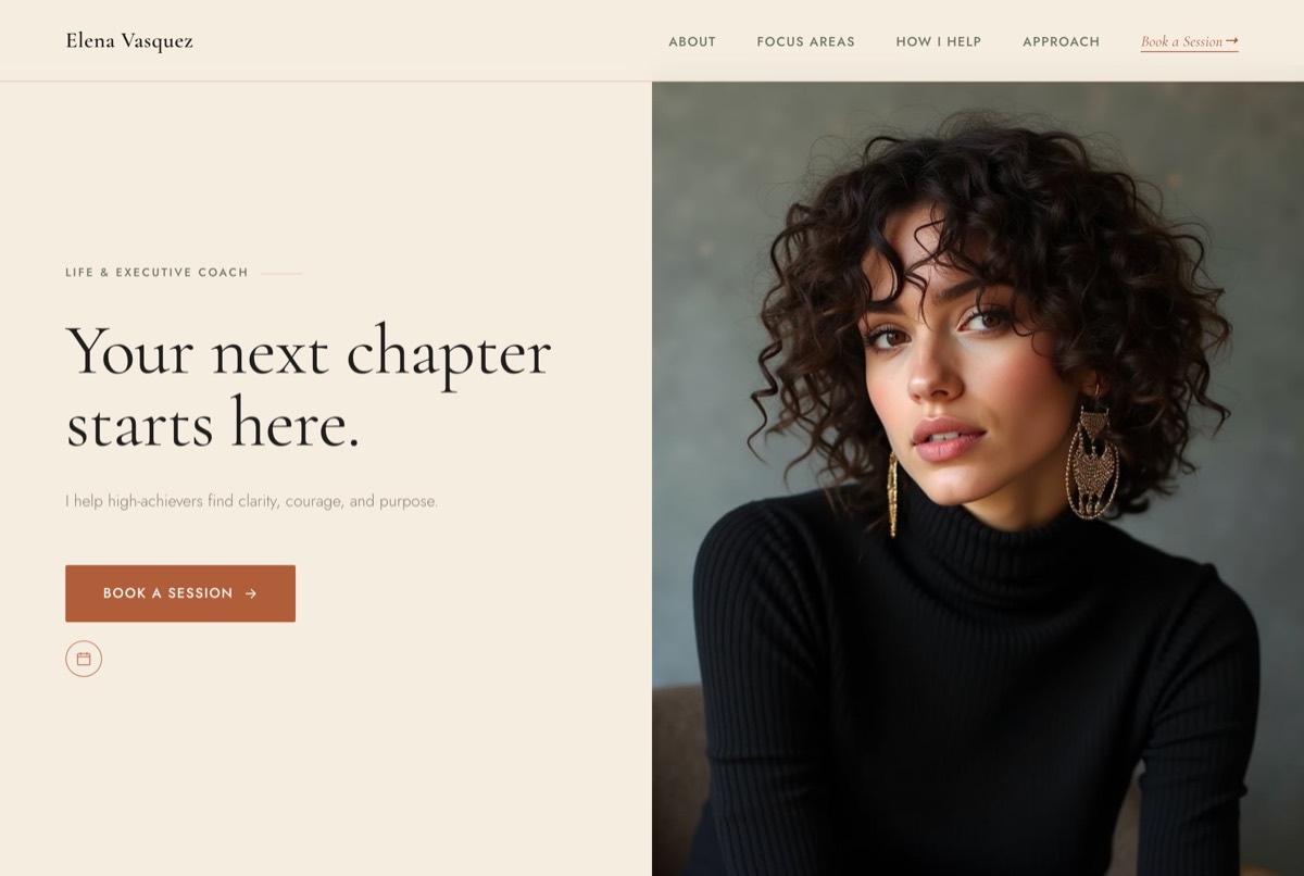 A professional life coach website built with NiftySite in 10 minutes